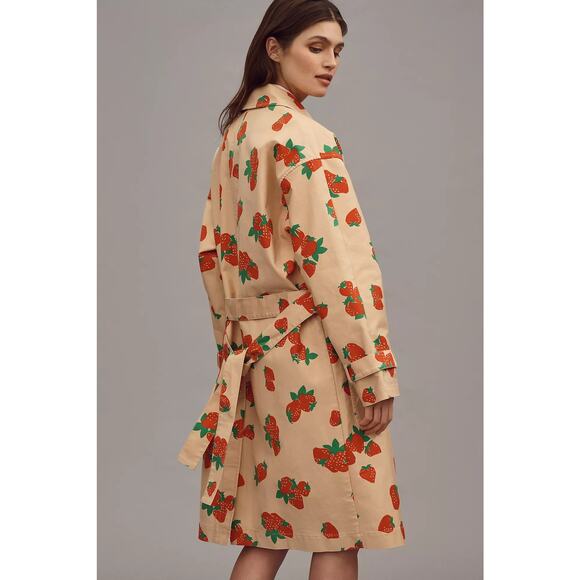nwt ANTHROPOLOGIE MAEVE s Strawberry Printed Car Coat - Picture 4 of 4